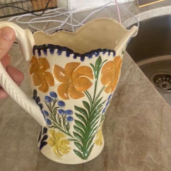 5/$20 Handcrafted Vintage Floral Ceramic Pitcher - Picture 2 of 6